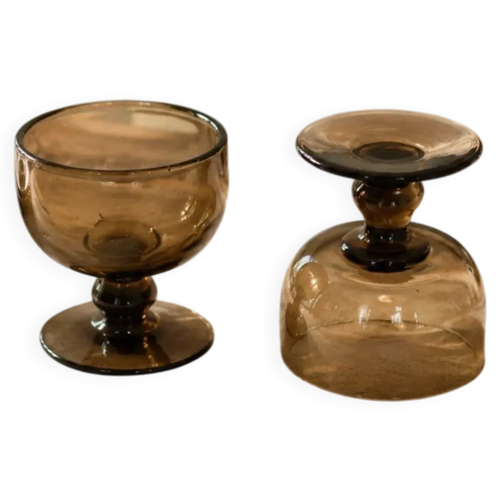 Paire de coupes vintage en verre fumé brun – années 60-70