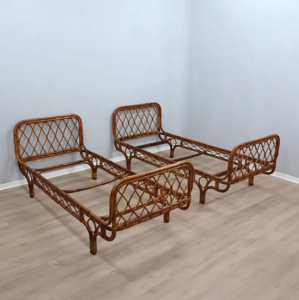 Paire de daybeds en rotin Malacca de Franca Helg Bonacina des années 1960