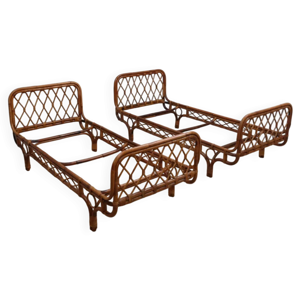 Paire de daybeds en rotin Malacca de Franca Helg Bonacina des années 1960