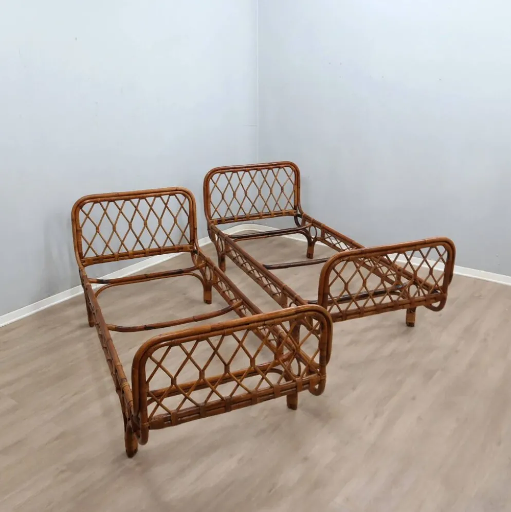 Paire de daybeds en rotin Malacca de Franca Helg Bonacina des années 1960