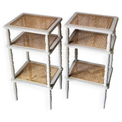 Paire de dessertes cannées