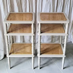 Paire de dessertes cannées