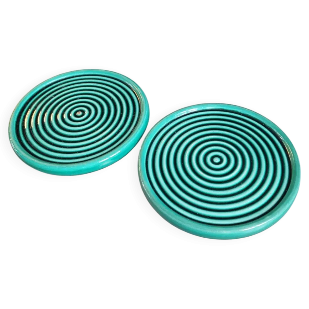 Paire de dessous de bouteille en porcelaine verte