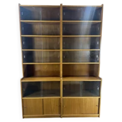 Paire de grande bibliothèques vitrines vintage en bois – années 60/70