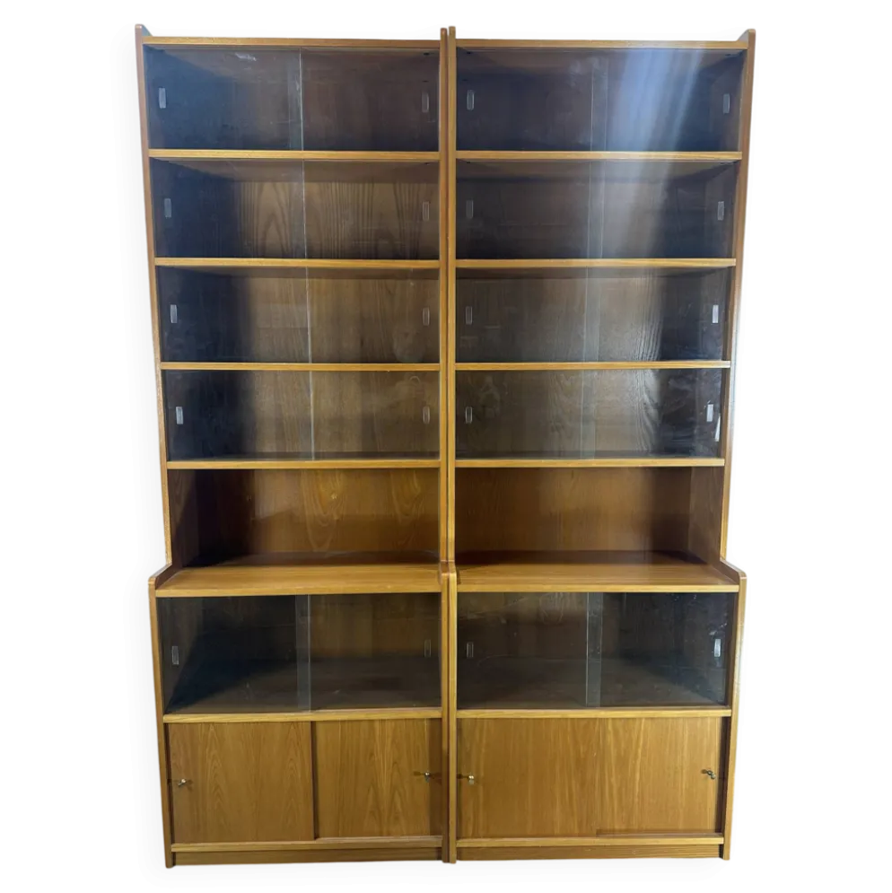 Paire de grande bibliothèques vitrines vintage en bois – années 60/70