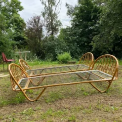 Paire de lit en rotin 1 personne , années 60
