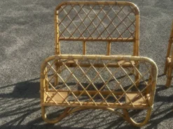 Paire de lits une place vintage en rotin, années 1970