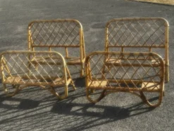 Paire de lits une place vintage en rotin, années 1970