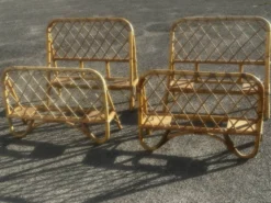 Paire de lits une place vintage en rotin, années 1970