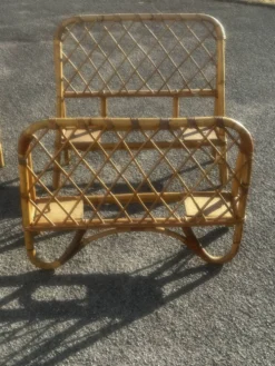 Paire de lits une place vintage en rotin, années 1970