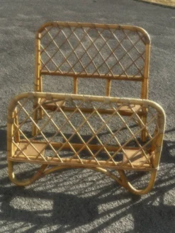 Paire de lits une place vintage en rotin, années 1970