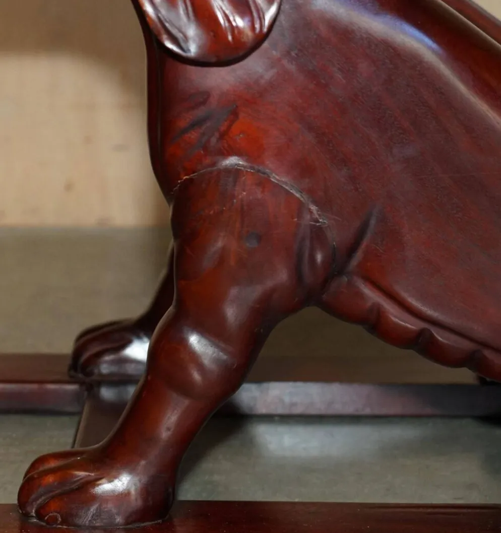 Paire de marches de bibliothèque en bois dur avec chiens sculptés, style Regency