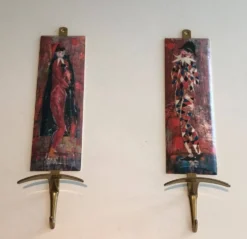 Paire de patères Commedia dell’Arte dans le Goût de Fornasetti, Italie, vers 1970