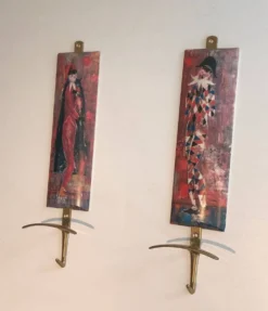 Paire de patères Commedia dell’Arte dans le Goût de Fornasetti, Italie, vers 1970