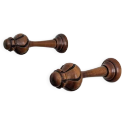 Paire de patères vintage en bois tourné – boutons sculptés