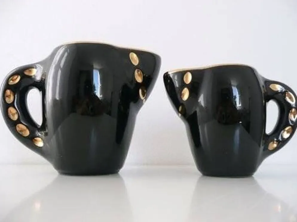 Paire de pichets / pot à lait et café céramique années 50 vintage