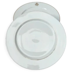 Paire De Plats Ronds Avec Liseret Doré En Porcelaine Blanche D : 29,5 Cm