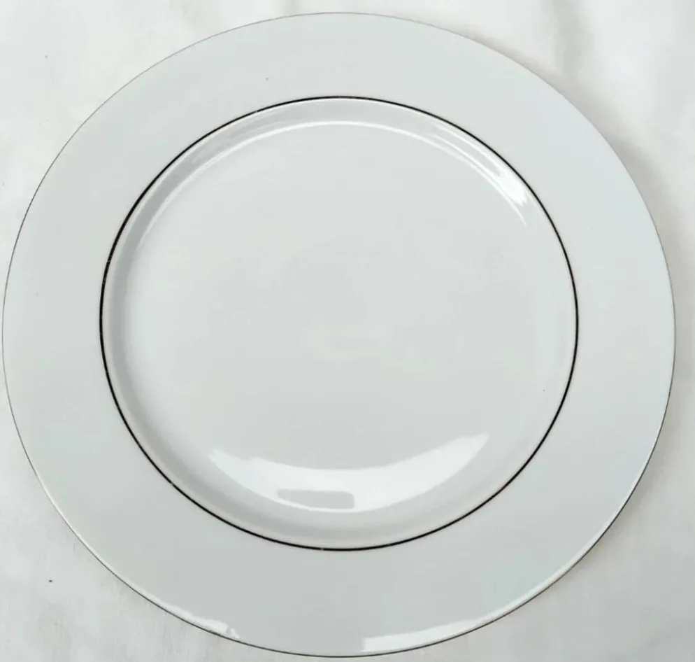 Paire De Plats Ronds Avec Liseret Doré En Porcelaine Blanche D : 29,5 Cm