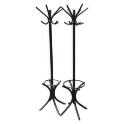 Paire de portants Thonet hongrois en bois marron, 1930s — élancés avec porte-parapluie