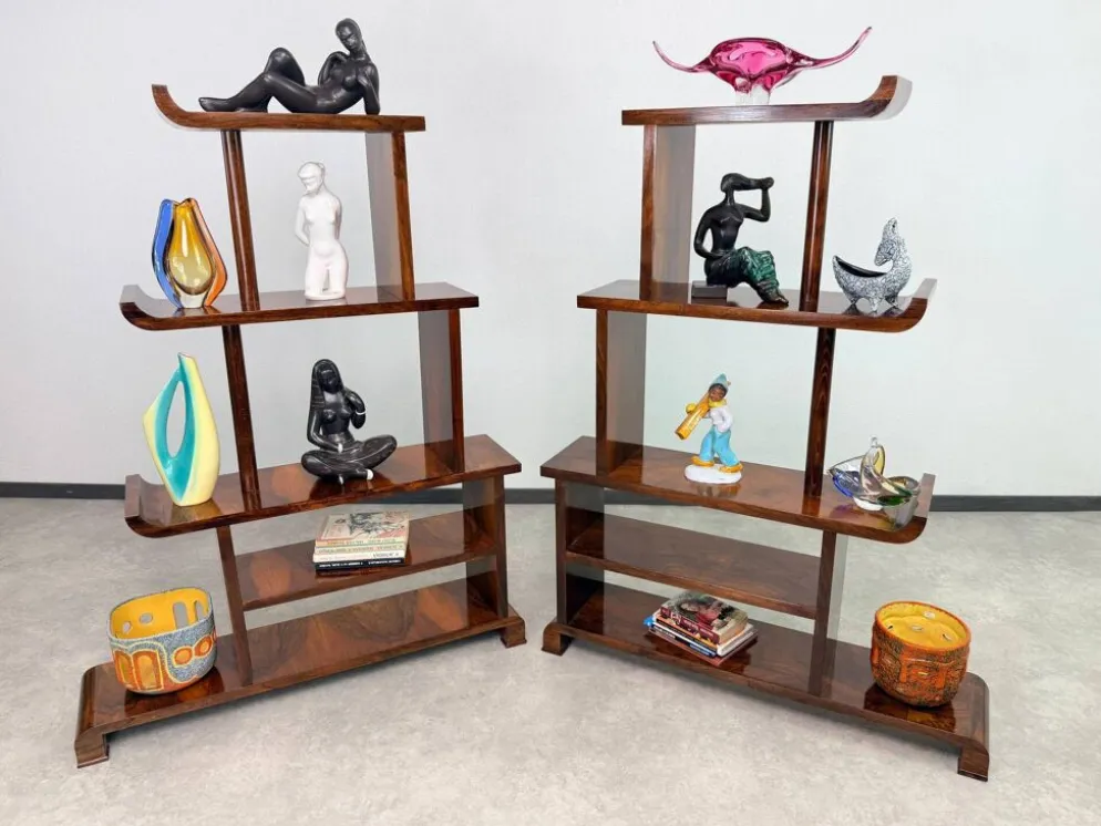 Paire de rares étagères à gradins / séparateurs de pièces de style Art Déco ancien