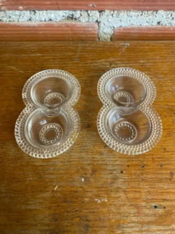 Paire De Saleron Ancien Verre Moulé Salière Poivrier Années 50 Vintage
