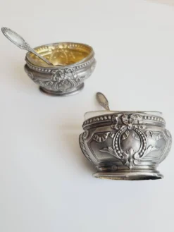 1900. Paire de salerons argent et vermeil