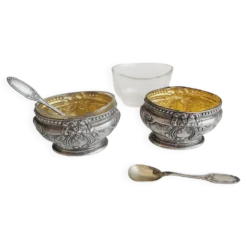1900. Paire de salerons argent et vermeil