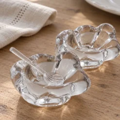 Paire de salerons en cristal Daum France avec coffret et cuillère