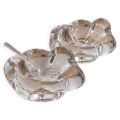 Paire de salerons en cristal Daum France avec coffret et cuillère