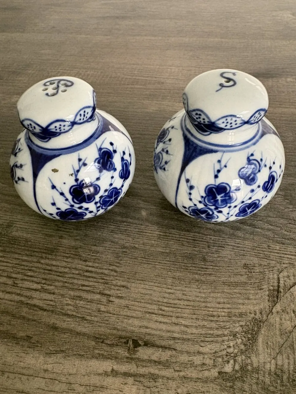 Paire de salière et poivrière en porcelaine