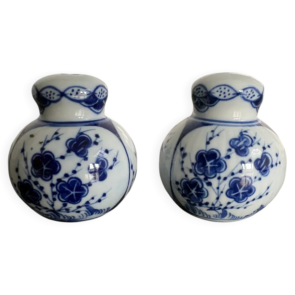 Paire de salière et poivrière en porcelaine