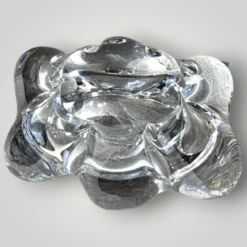 Paire de salières en cristal et cuillère en verre signées Daum Cristal