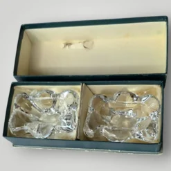 Paire de salières en cristal et cuillère en verre signées Daum Cristal