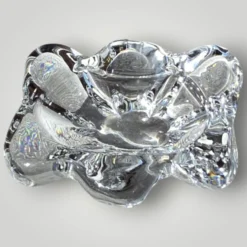Paire de salières en cristal et cuillère en verre signées Daum Cristal