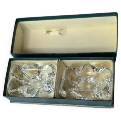 Paire de salières en cristal et cuillère en verre signées Daum Cristal