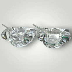 Paire de salières en cristal et cuillère en verre signées Daum Cristal