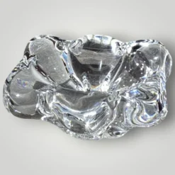 Paire de salières en cristal et cuillère en verre signées Daum Cristal