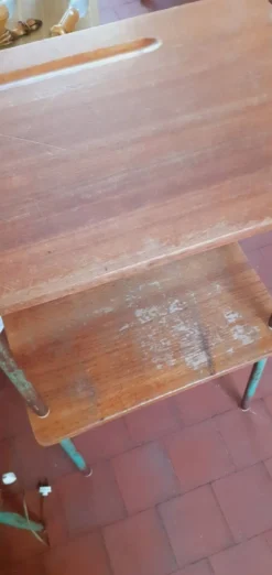 Paire de table année 60 en métal tubulaire et teck massif