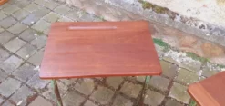 Paire de table année 60 en métal tubulaire et teck massif