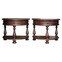 Paire de table de nuit bois arrondies, table de chevet, bout de canapé