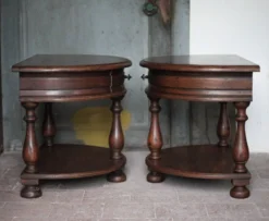 Paire de table de nuit bois arrondies, table de chevet, bout de canapé