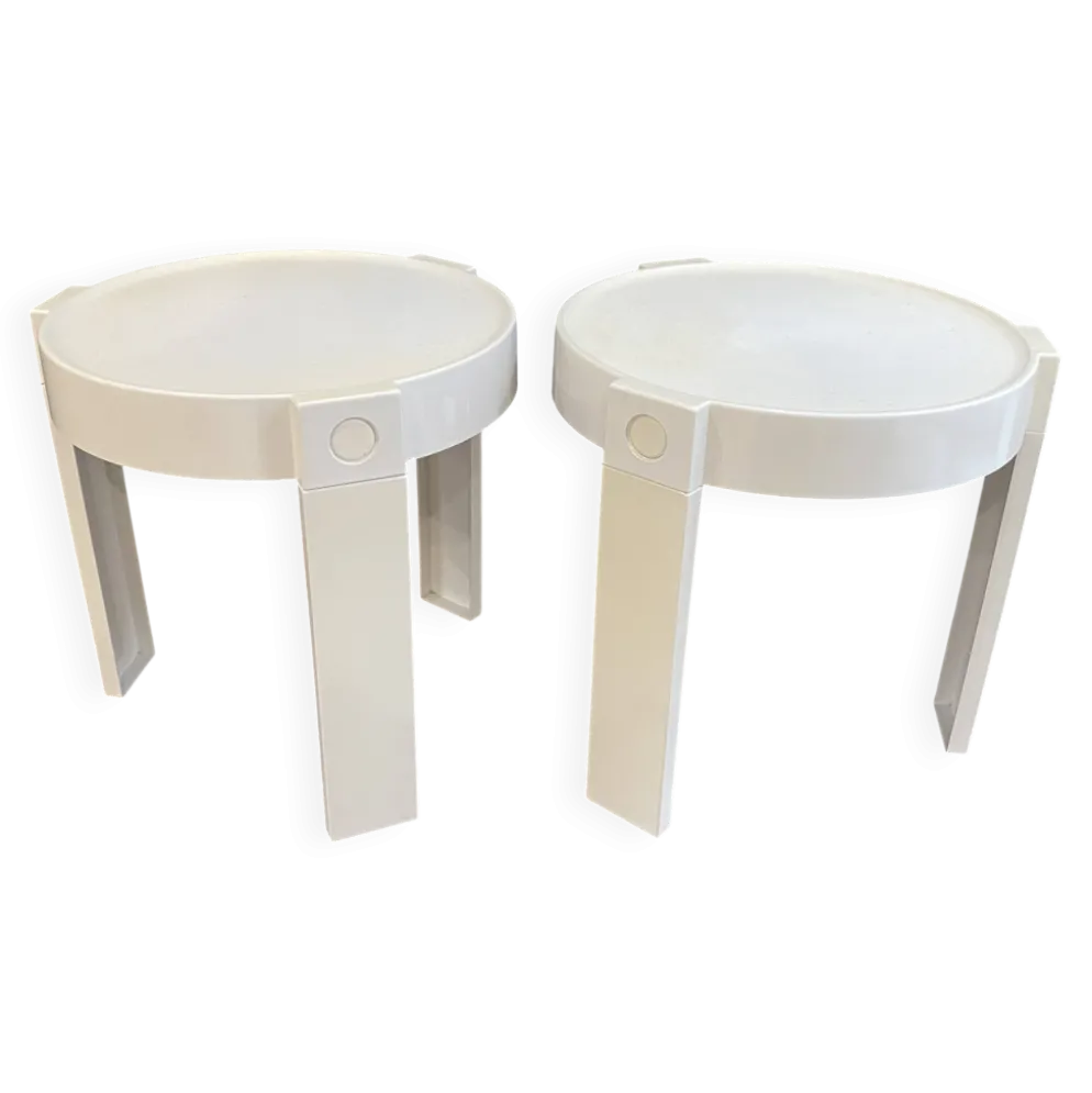 Paire de tables basse appoint chevet gigogne ronde Marc Held pour Prisunic