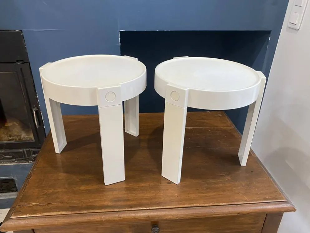 Paire de tables basse appoint chevet gigogne ronde Marc Held pour Prisunic