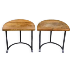 Paire de tables chêne et fer forge des années 30, Art déco