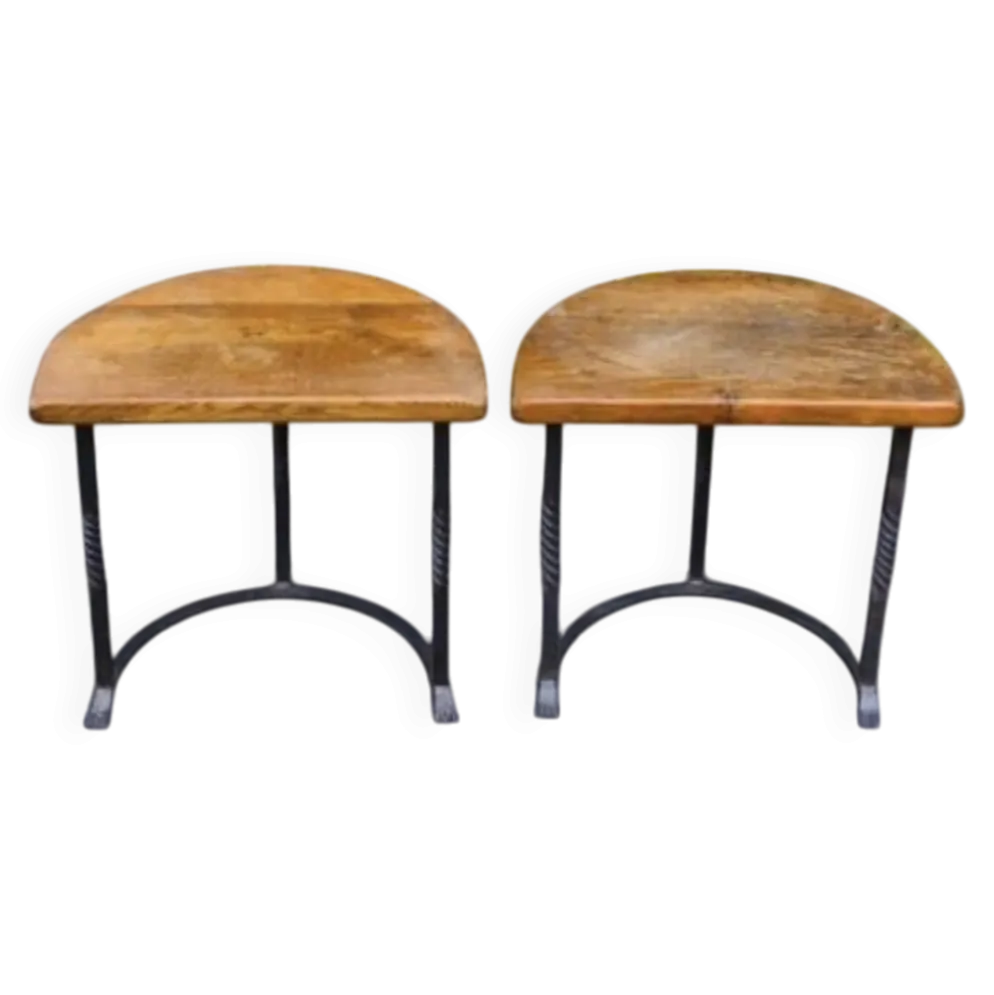 Paire de tables chêne et fer forge des années 30, Art déco