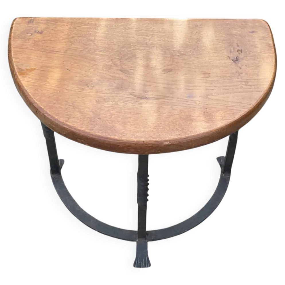 Paire de tables chêne et fer forge des années 30, Art déco