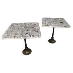 Paire De Tables De Bistrot Piètement Fonte Dessus Marbre