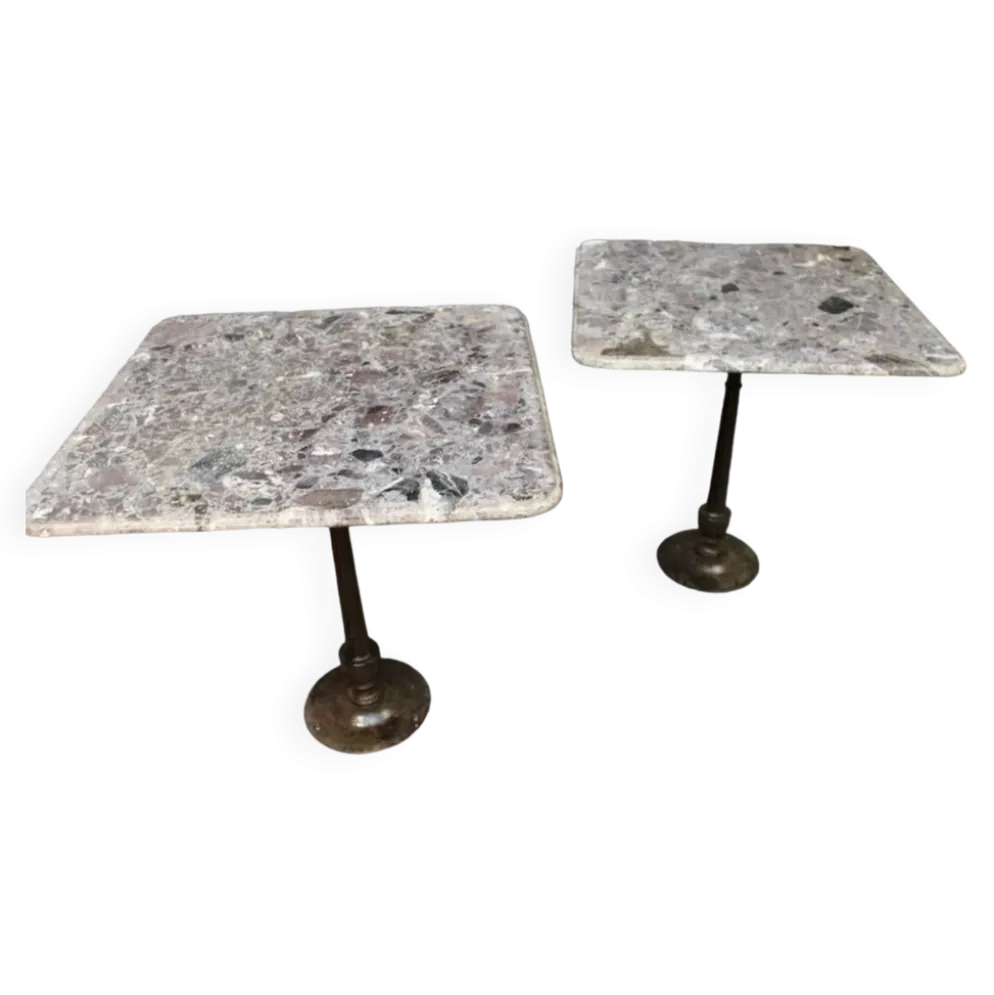 Paire De Tables De Bistrot Piètement Fonte Dessus Marbre