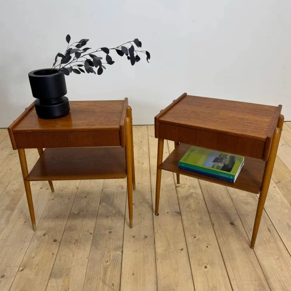 Paire de tables de chevet en teck par AB Carlström, 1960