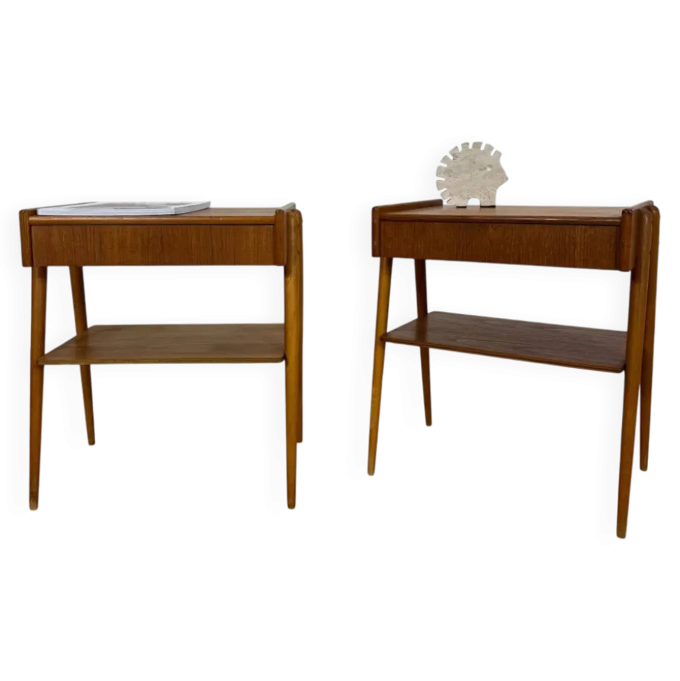 Paire de tables de chevet en teck par AB Carlström, 1960